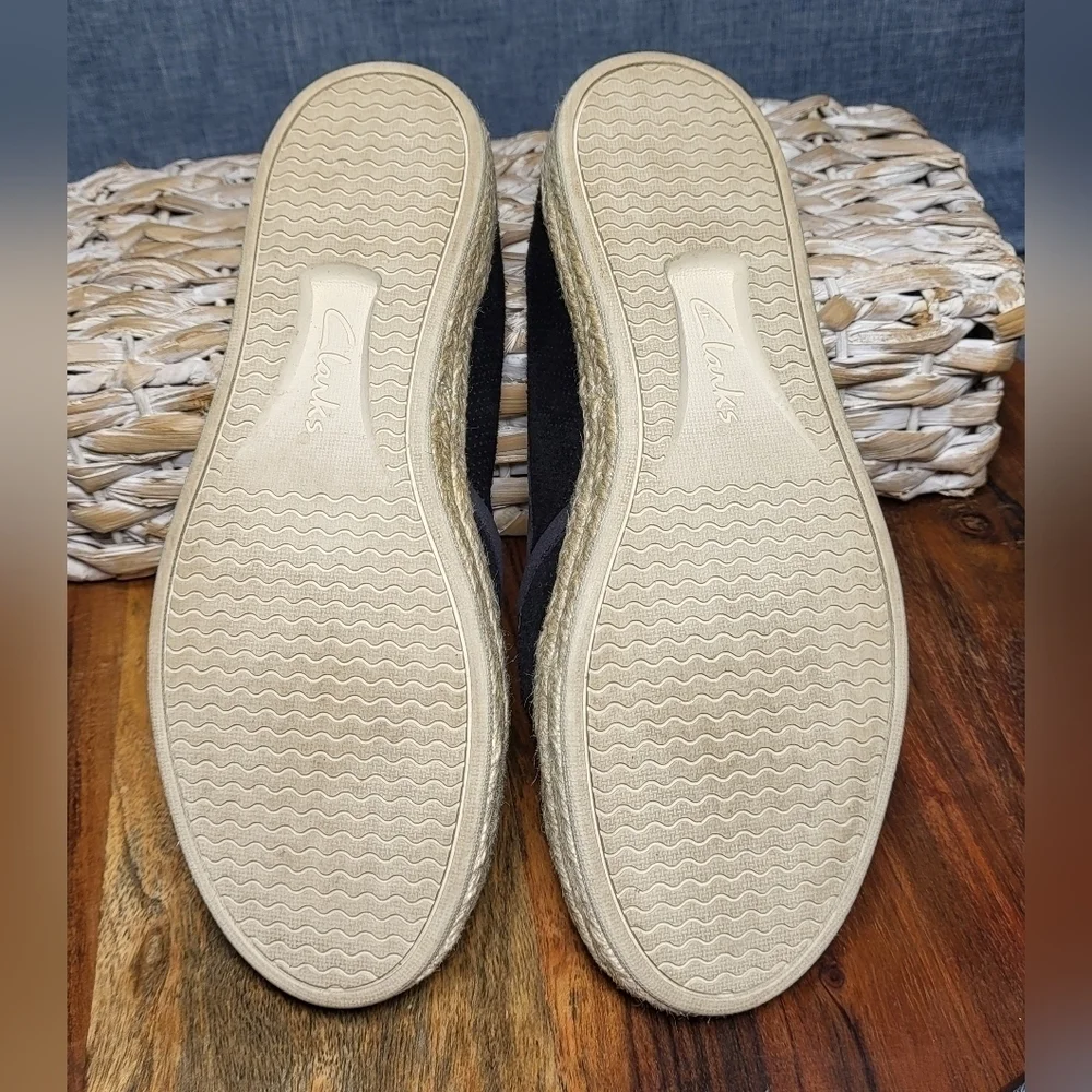 Espadrille Slip-On Breathable Suede Cushion Clark's Azella Black Women's 7.5